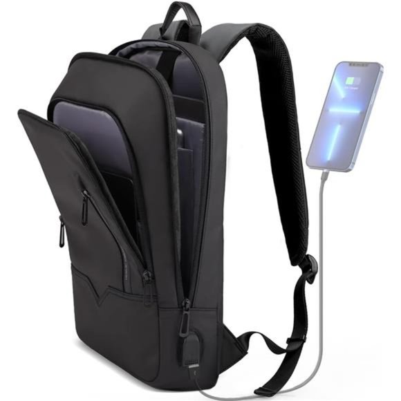 Men's Slim Backpack with USB Charger Computer Lightweight Anti-theft Laptop Bag